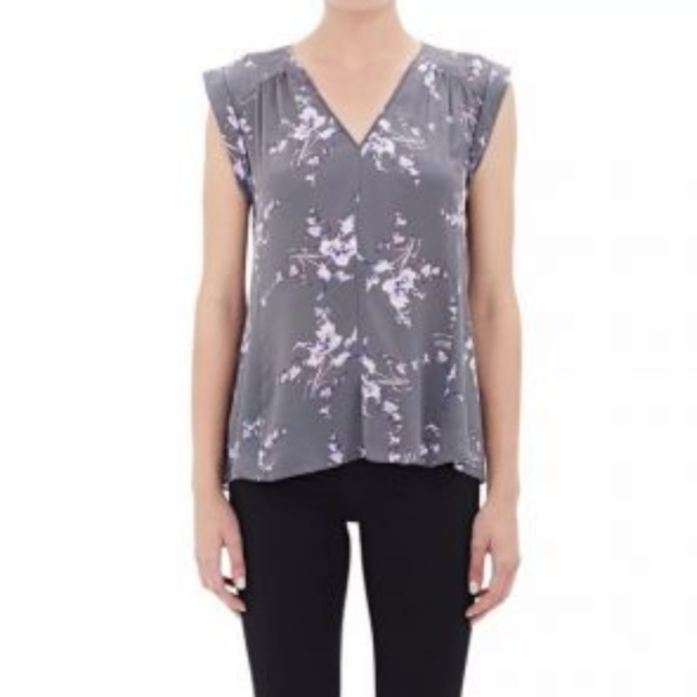 Rebecca Taylor Silk Grapevine Women's V-Neck Gray Purple Floral Top